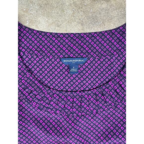 Banana Republic Women’s Blouse Small Purple Geometric Diamond Print - Picture 3 of 7